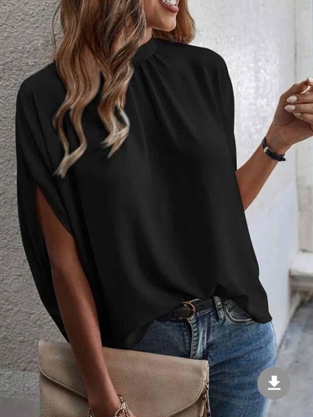 Black Draped Sleeve Blouse NWT